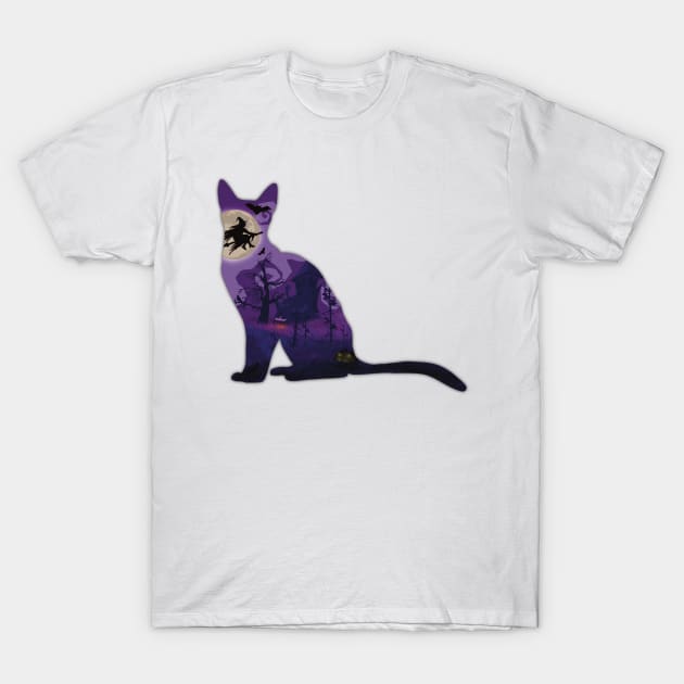 Minimalistic Paper Craft Digital Art - Halloween Witchy Cat T-Shirt by JP